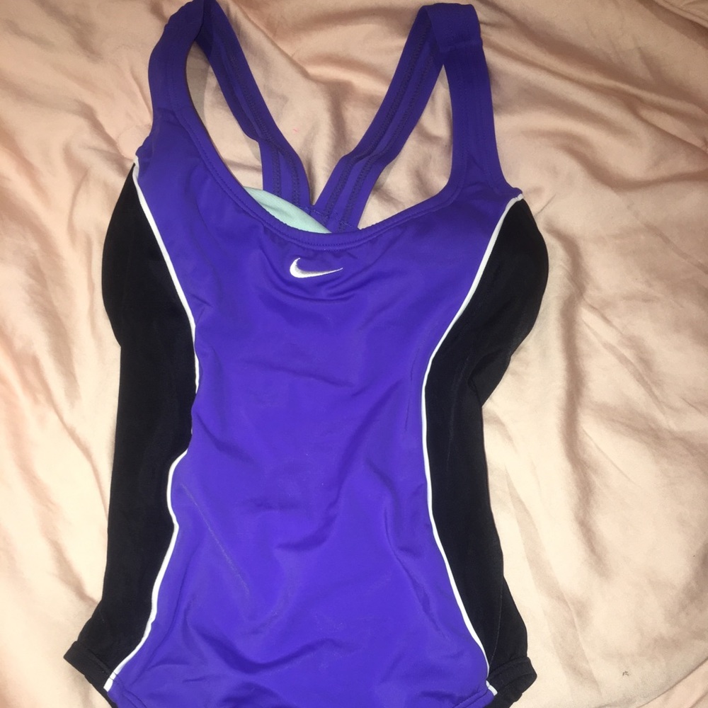 Nike purple+black one piece bathing suit